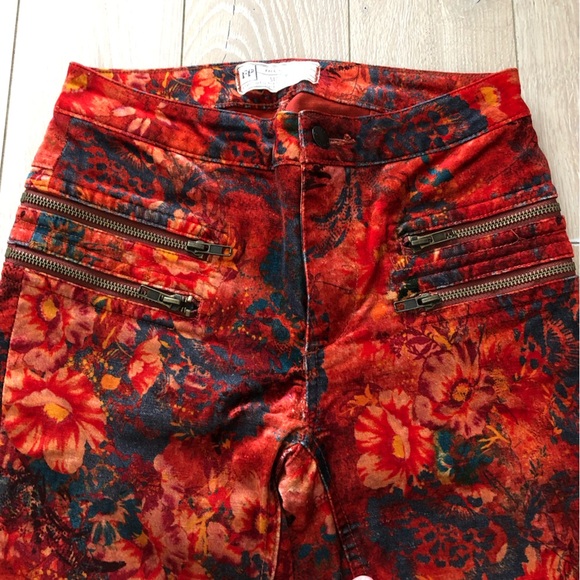 Free People Orange Lennon Funkytown Floral Velvet Skinny Pants Size 0 - Picture 4 of 14
